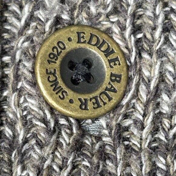 Eddie Bauer Sweater Mens Extra Large Gray Chunky Cable Knit Fisherman Henley XL - Picture 6 of 11